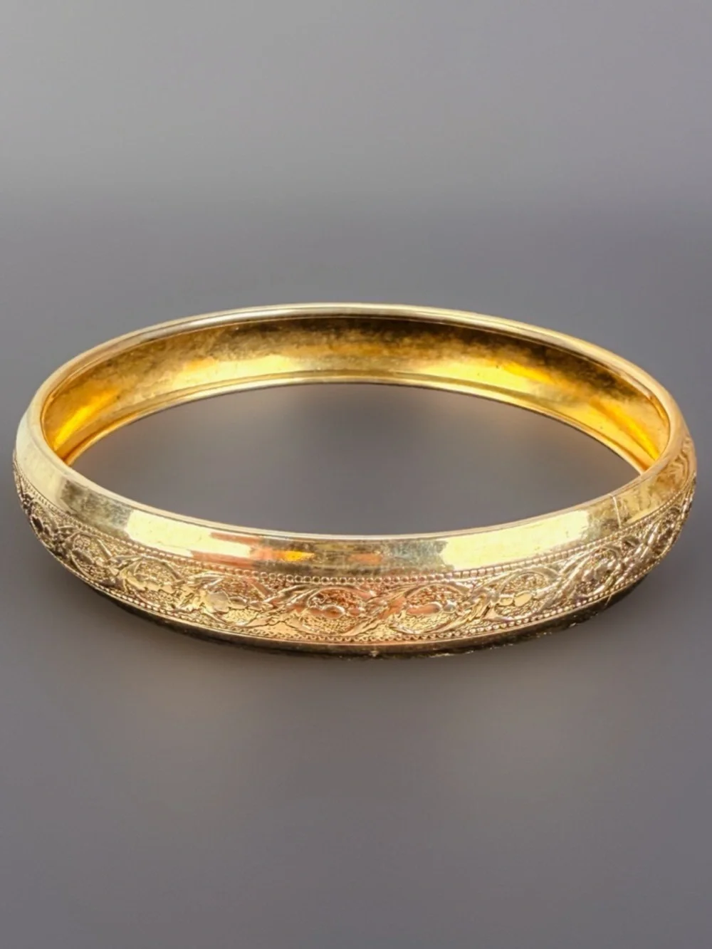 Vintage Goldtone Floral Engraved Bangle Bracelet